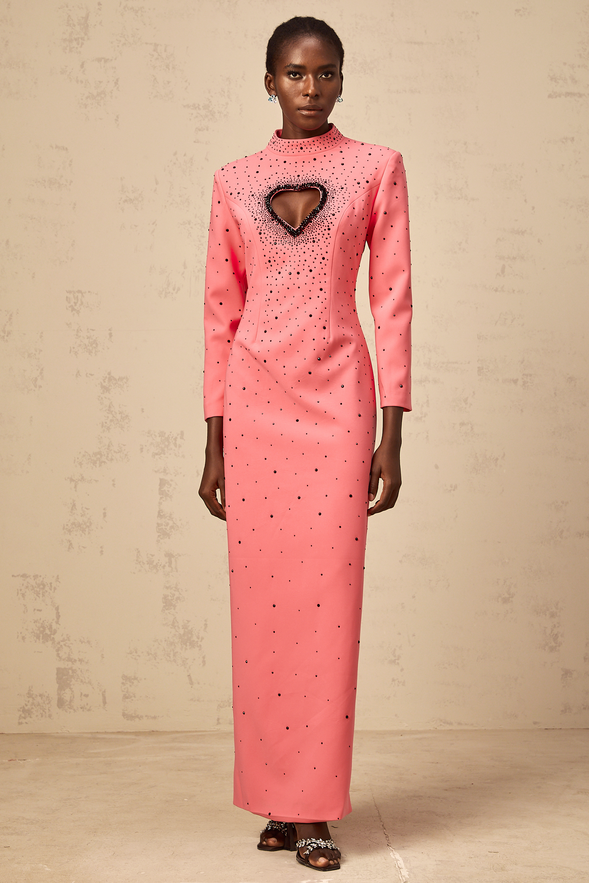Zélie pink heart cut-out embellished maxi dress