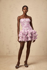 Mylène purple 3D-petal tiered tulle mini dress