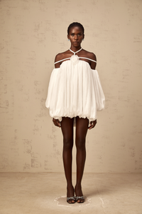 Hortense white floral-appliqué pleated tulle mini dress