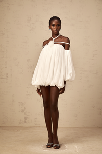 Hortense white floral-appliqué pleated tulle mini dress
