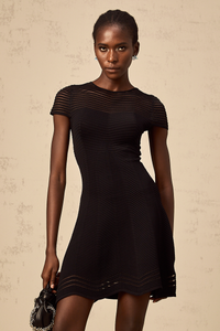 Mélisande black wavy-crochet textured mini dress