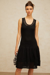 Maelle black flounced pointelle-knit mini dress