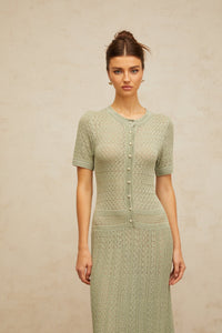 Siena Shirred Crochet-Knit Maxi Dress