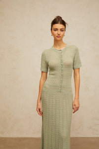 Siena Shirred Crochet-Knit Maxi Dress