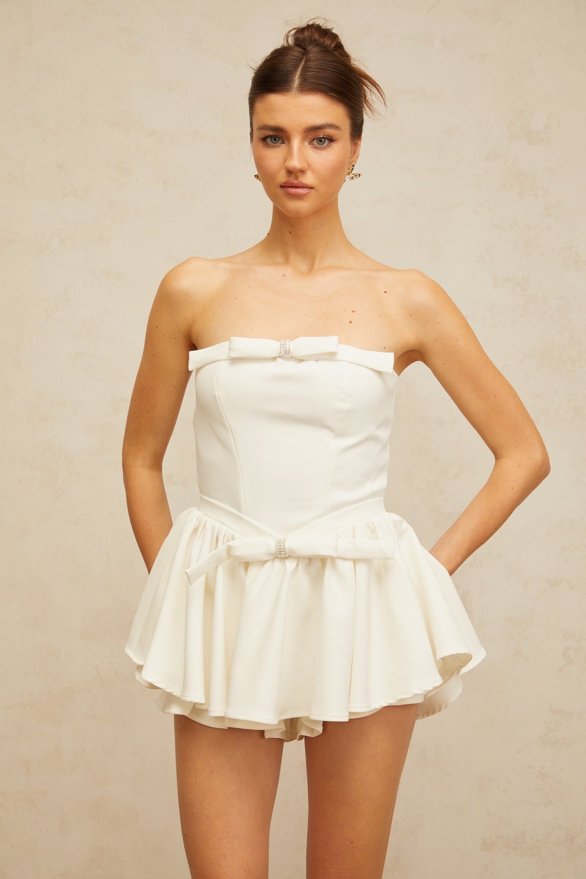 Ariel white bowknot corset mini dress