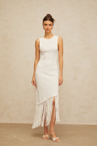 Mélisande white fringed-detail knit maxi dress