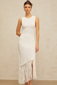 Mélisande white fringed-detail knit maxi dress
