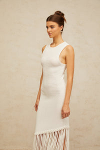 Mélisande white fringed-detail knit maxi dress