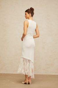 Mélisande white fringed-detail knit maxi dress