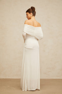 Hélène ruched fitted stretch maxi dress in White
