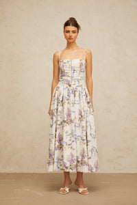 Fleur floral-print midi dress in White