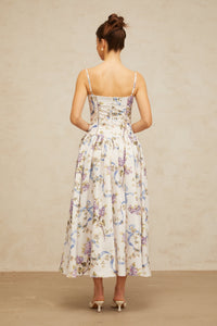 Fleur floral-print midi dress in White