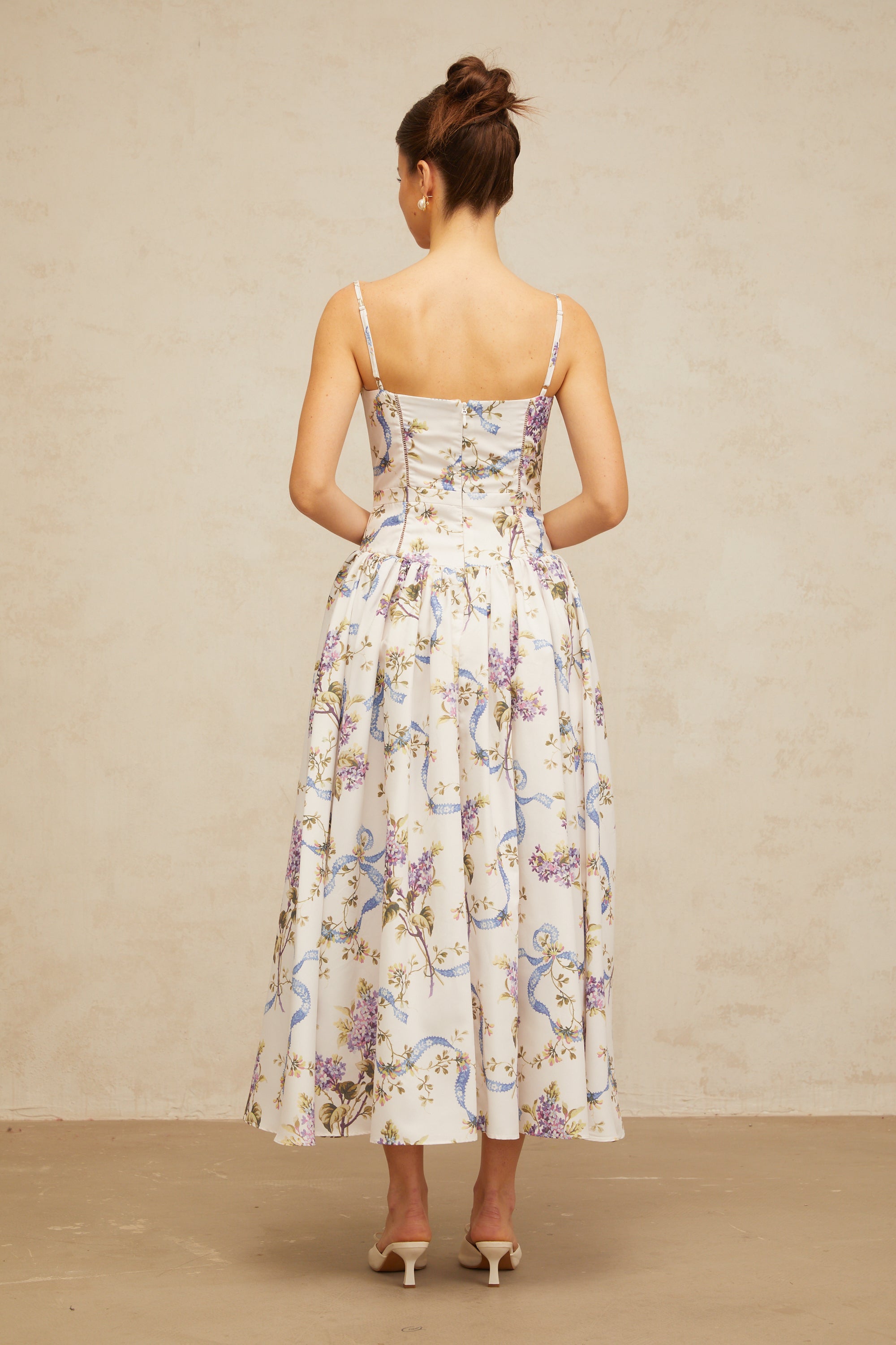 Fleur floral-print midi dress in White