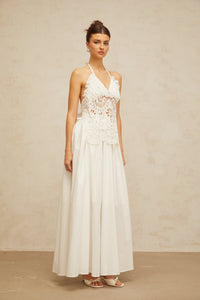 Bérénice white cut-out floral-embroidered shirred maxi dress