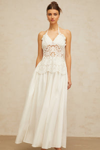 Bérénice white cut-out floral-embroidered shirred maxi dress