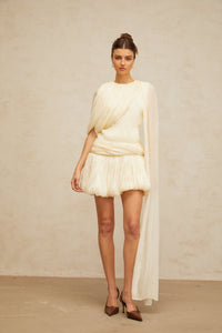 Cyrielle Pleated Mini Dress with Ribbon Design Accent