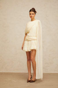 Cyrielle Pleated Mini Dress with Ribbon Design Accent