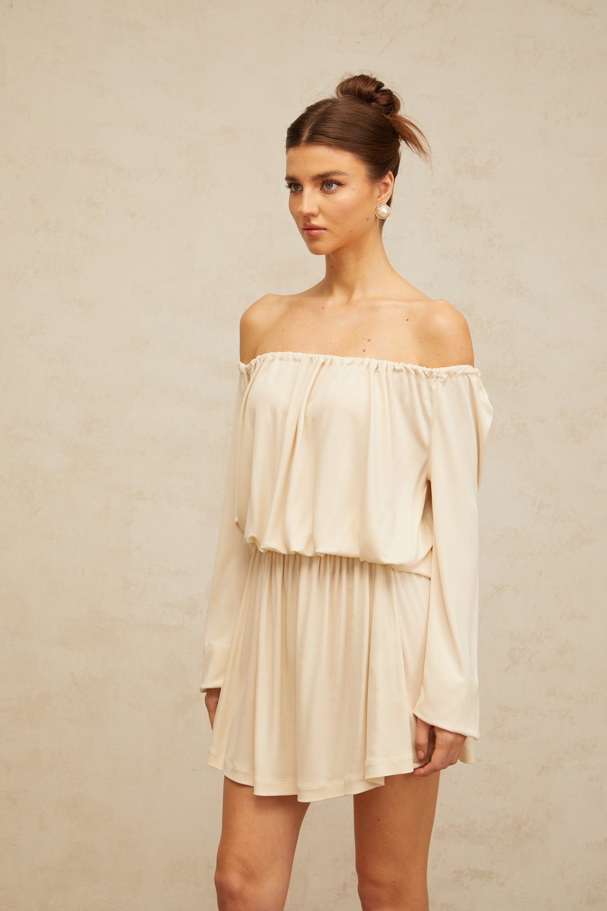 Emma neutrals structured-design mini dress