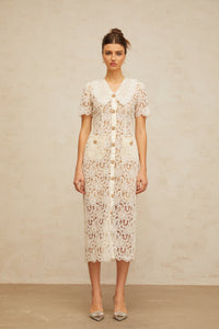 Sophie off-white corded-lace midi dress