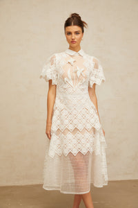 Yasmine White Floral-embroidered Midi Dress