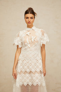 Yasmine White Floral-embroidered Midi Dress
