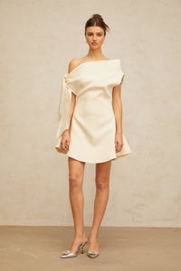 Colette cream-white self-tie-ribbon flared mini dress