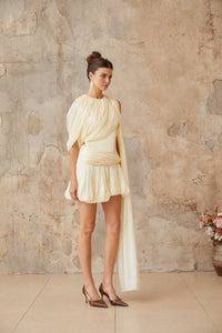 Cyrielle Pleated Mini Dress with Ribbon Design Accent