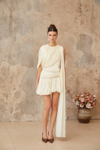 Cyrielle Pleated Mini Dress with Ribbon Design Accent
