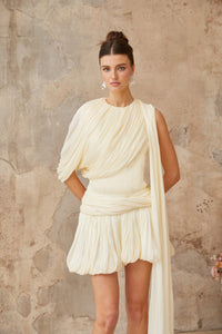 Cyrielle Pleated Mini Dress with Ribbon Design Accent