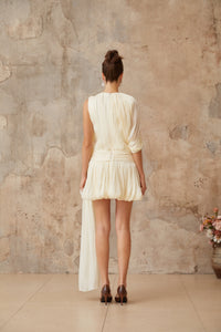 Cyrielle Pleated Mini Dress with Ribbon Design Accent