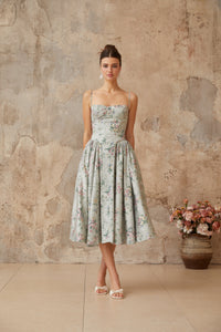Prunelle sage-green floral-print shirred midi dress