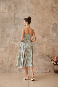 Prunelle sage-green floral-print shirred midi dress