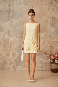 Tessa yellow floral-appliqué mini dress
