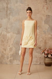 Tessa yellow floral-appliqué mini dress