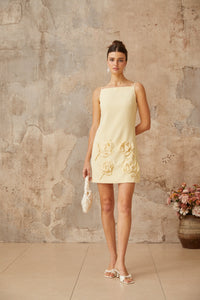 Tessa yellow floral-appliqué mini dress