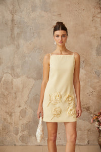 Tessa yellow floral-appliqué mini dress