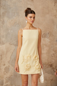 Tessa yellow floral-appliqué mini dress