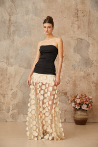 Xénia contrast-color 3d-polka-dot maxi dress
