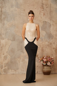 Uranie black panelled sequined corset maxi dress