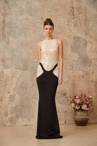 Uranie black panelled sequined corset maxi dress