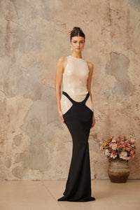 Uranie black panelled sequined corset maxi dress