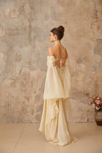 Mélusine Neutral Ruched Chiffon Maxi Dress