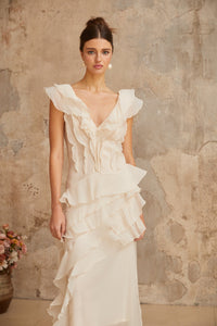 Hélène faux-flower layered ruffled maxi dress