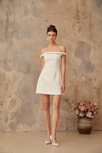 Lecollet white braid-detail puff mini dress