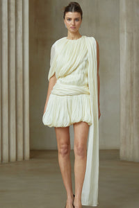 Cyrielle Pleated Mini Dress with Ribbon Design Accent