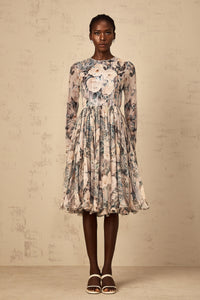 Mélanie Floral Print Pleated Chiffon Midi Dress