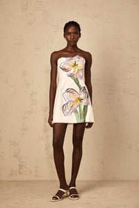 Irène White Off-Shoulder Sequin Floral Embroidered Mini Dress