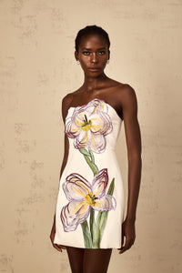 Irène White Off-Shoulder Sequin Floral Embroidered Mini Dress