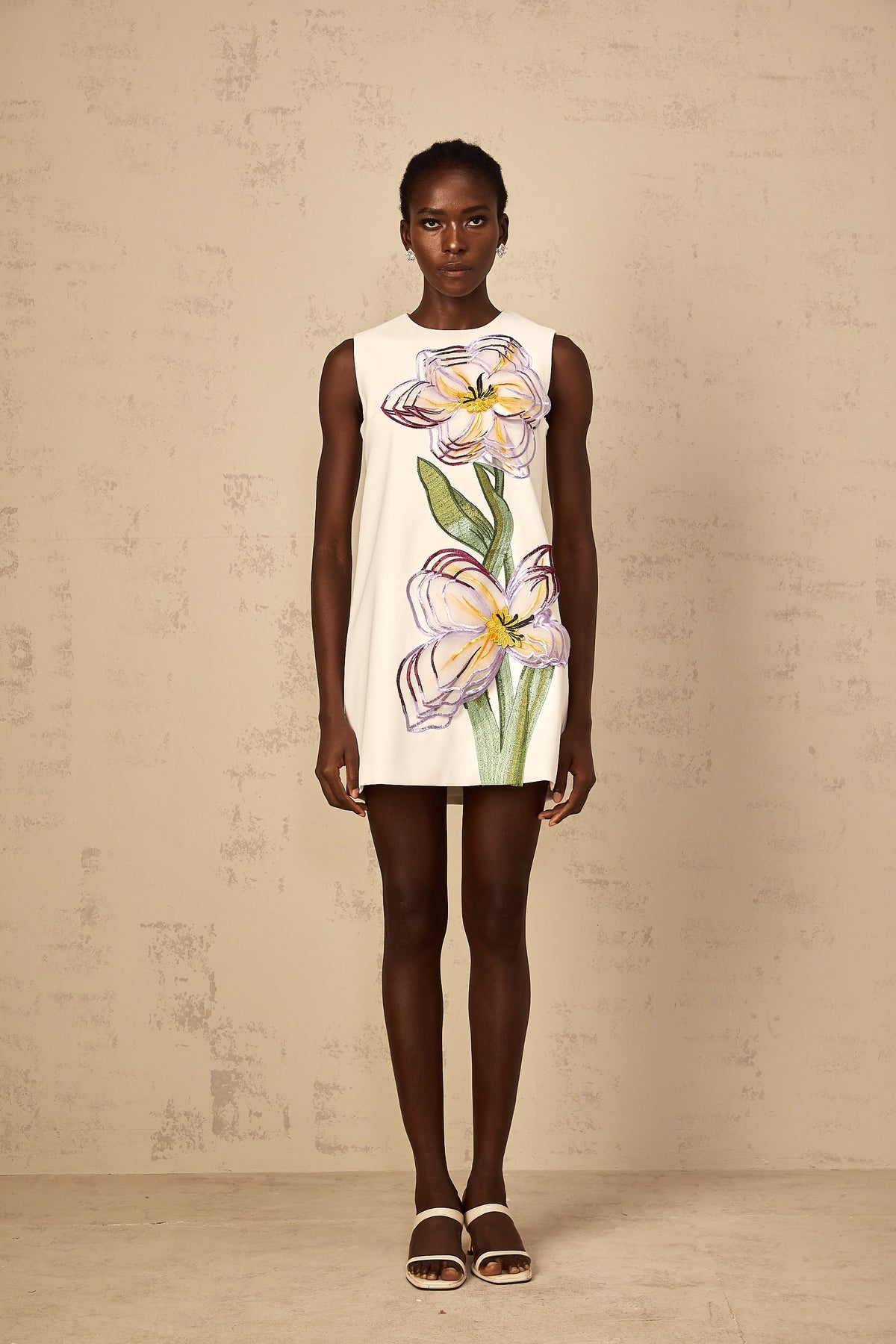 Irène White Sequin Floral Embroidered Mini Dress