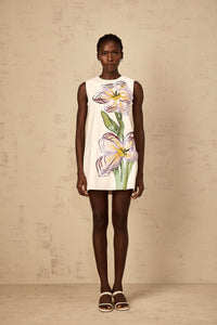 Irène White Sequin Floral Embroidered Mini Dress
